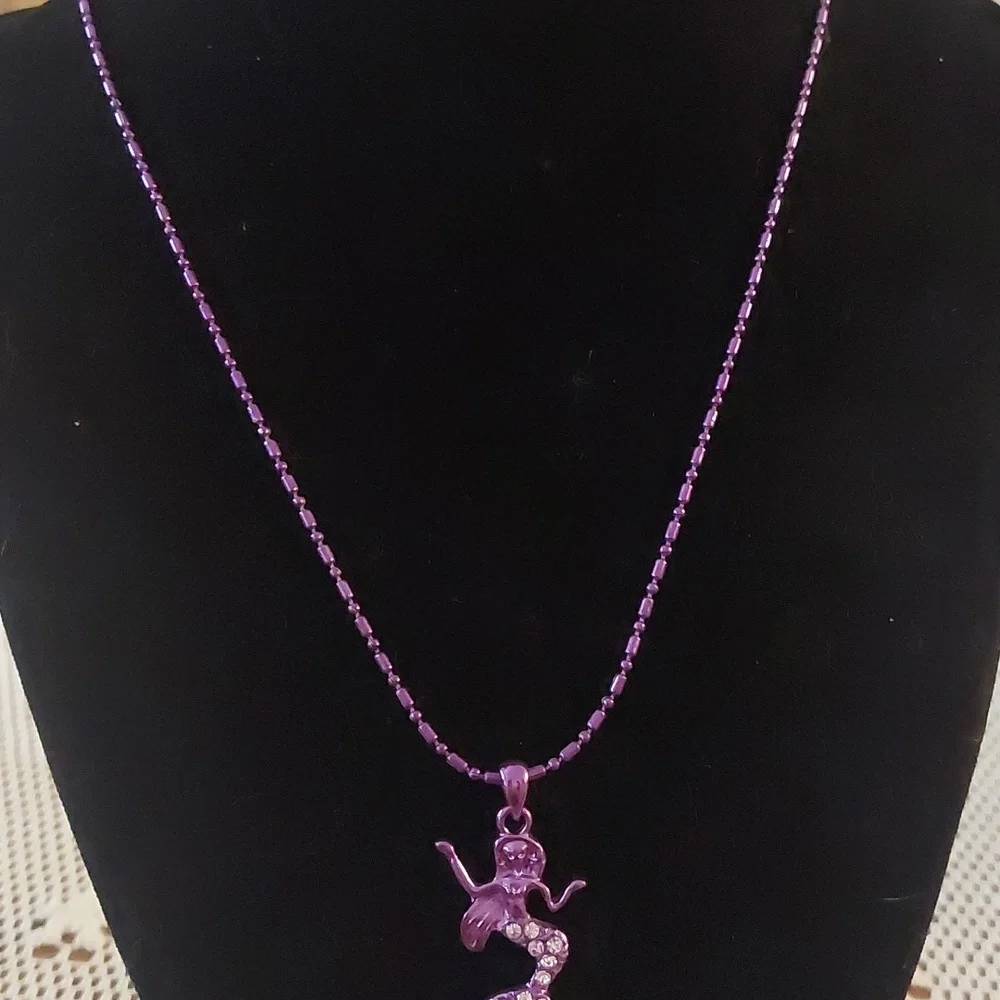 Purple Mermaid Rhinestone Pendant Kids Necklace